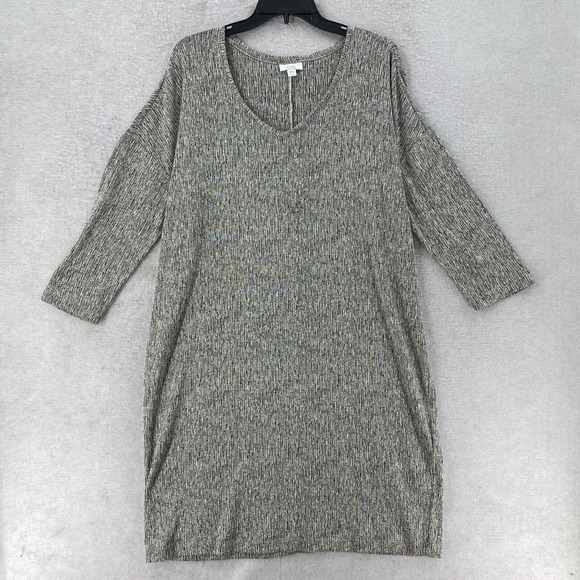 Pure J Jill Linen Blend Shift Dress LARGE Marled‎ Gray 3/4 Sleeve Drop Shoulder - Picture 1 of 14